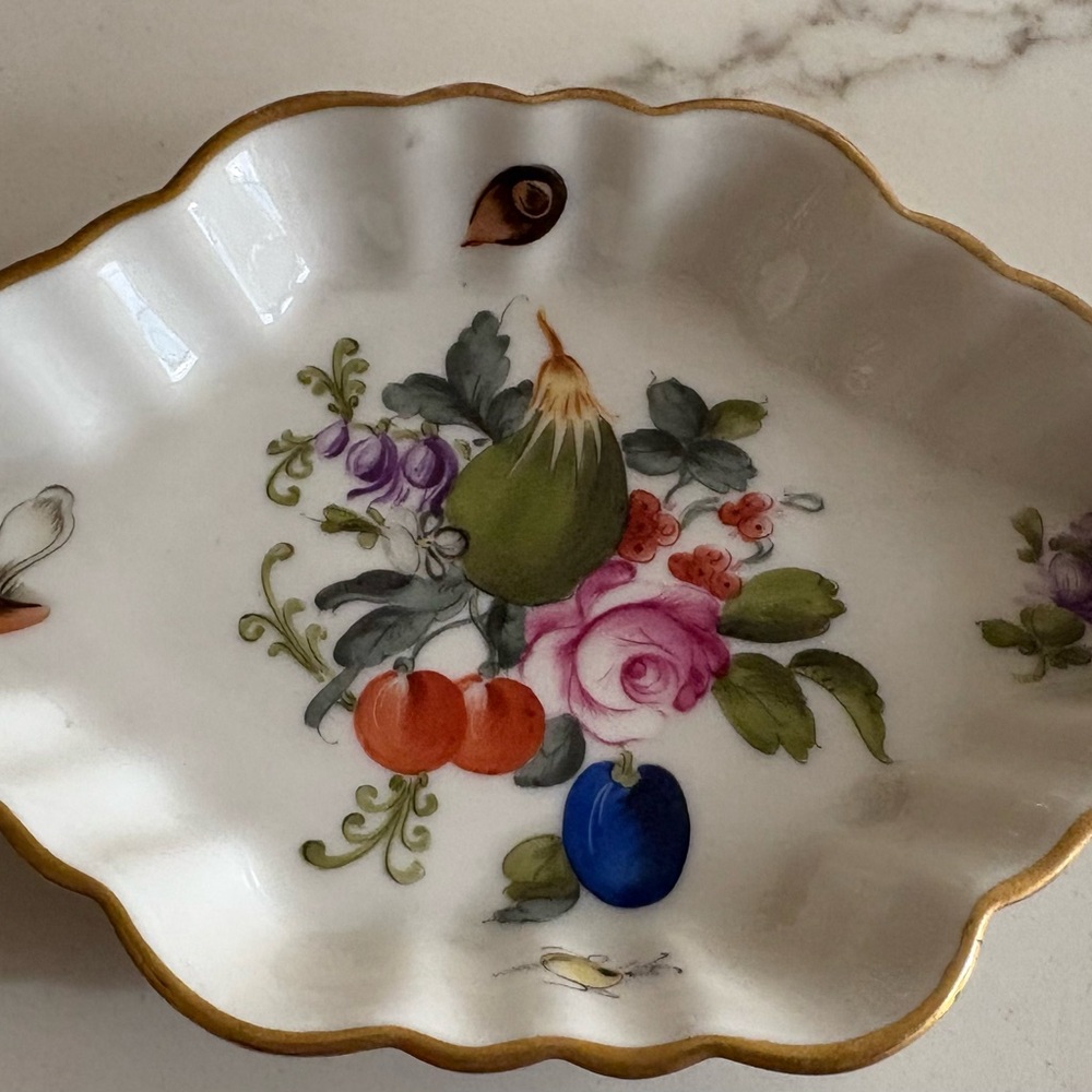 Herend Porcelain Dish with Floral and Gold Accents